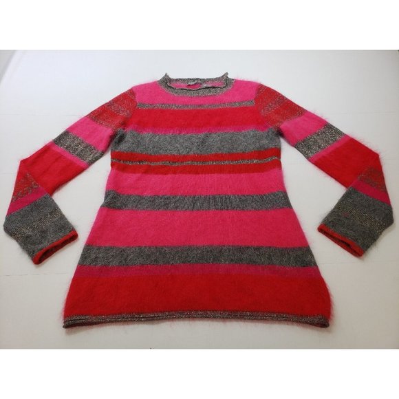 209 wst 38 Womens Sweater Long Sleeve Mock Neck 100% Cashmere Striped XS - Picture 1 of 10
